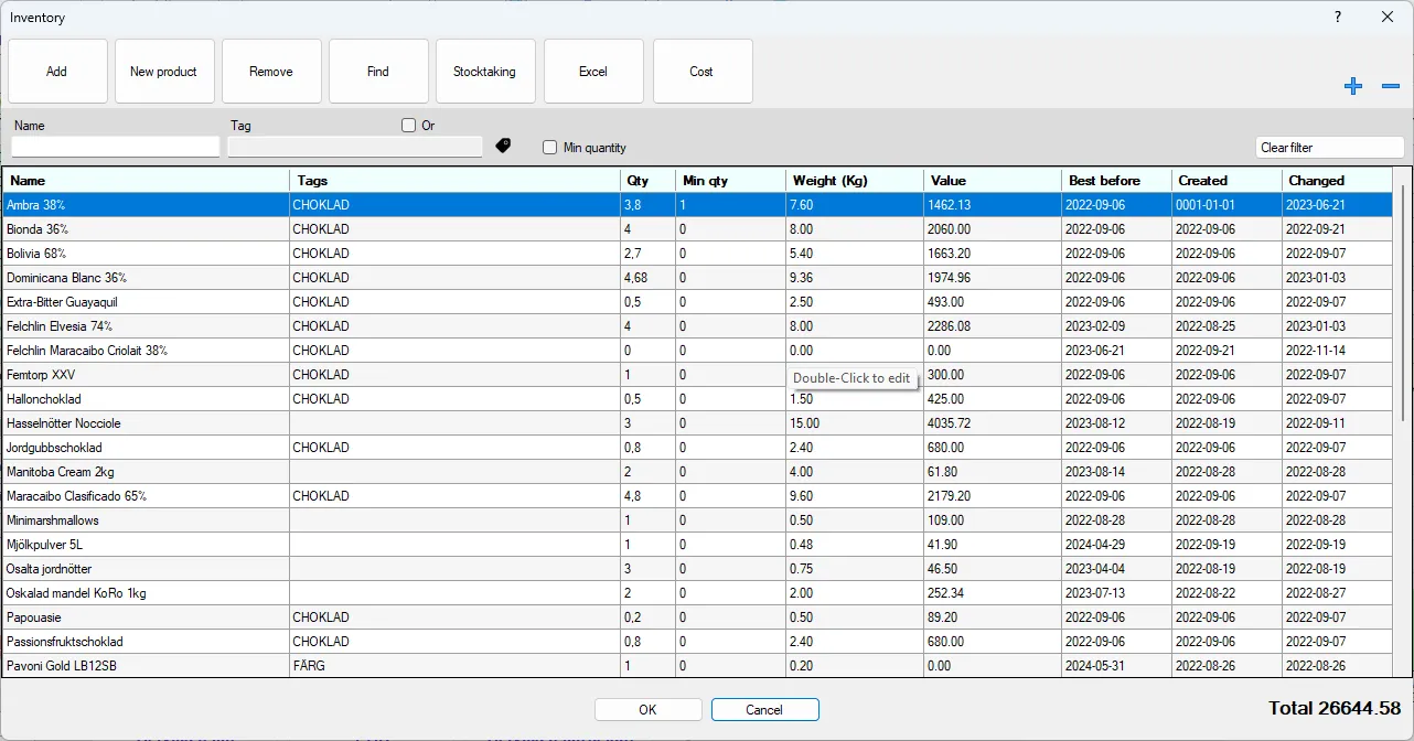 Screenshot: Inventory Dialog
