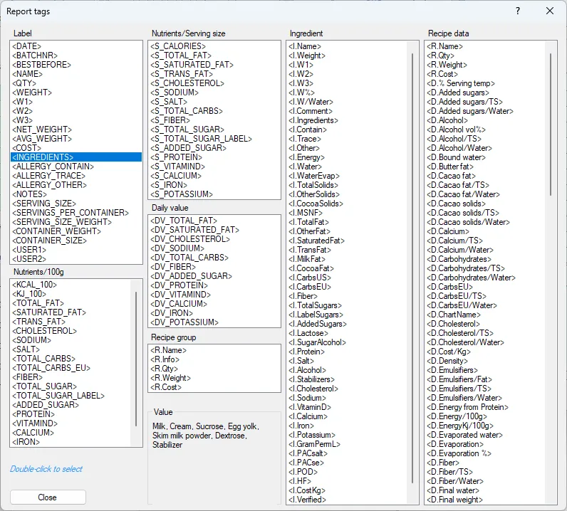 Screenshot: Reports Dialog