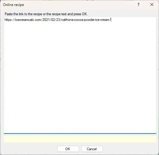 Screenshot: Online Recipe Dialog
