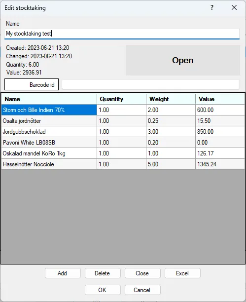 Screenshot: Edit Stocktaking Dialog