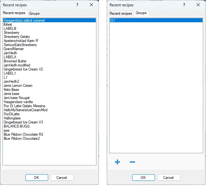 Screenshot: Recent Recipes Dialog