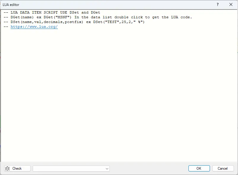 Screenshot: LUA Editor Dialog