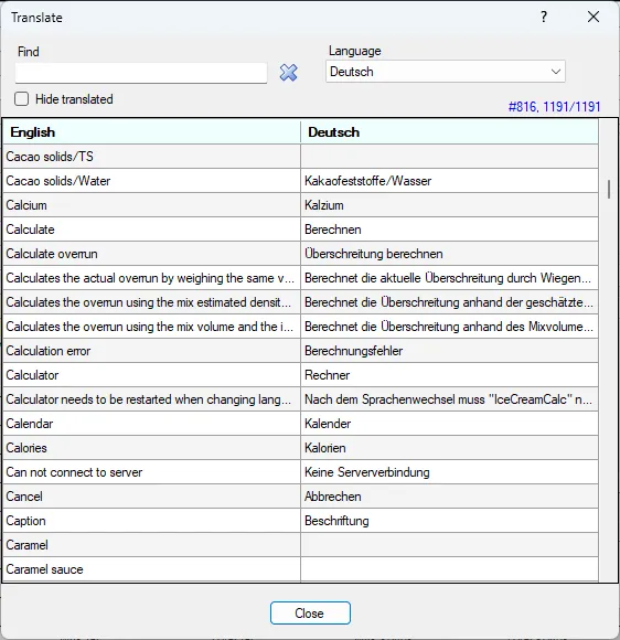 Screenshot: Translate Dialog
