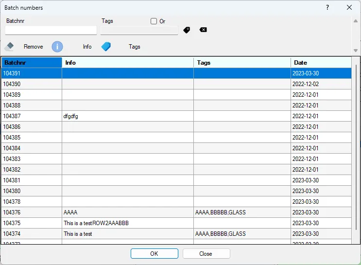 Screenshot: Batch Numbers Dialog