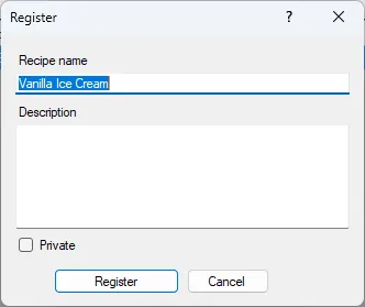 Screenshot: Register Online Recipe Dialog