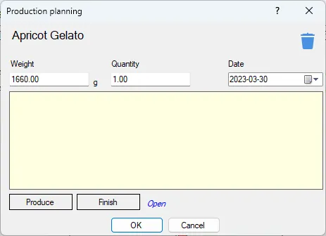 Screenshot: Edit Production Planning Dialog