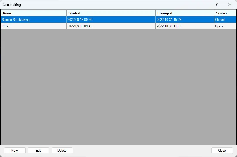 Screenshot: Stocktaking Dialog