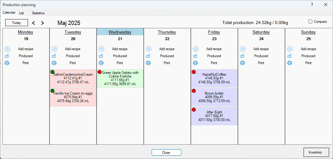 Screenshot: Production Planning Dialog